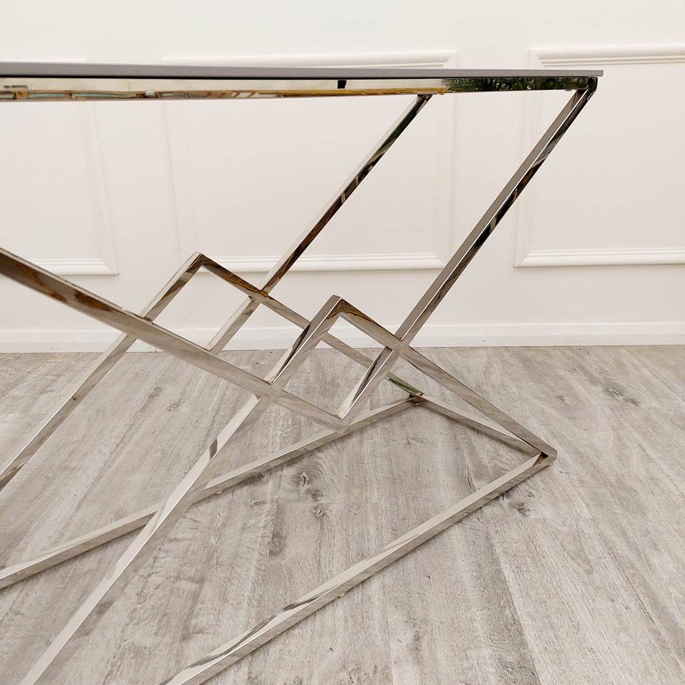 Vesta Chrome Console Table with Stomach Ash Sintered Stone Top - Smartshopper-uk