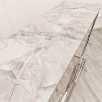 Vesta Chrome Console Table with Stomach Ash Sintered Stone Top - Smartshopper-uk