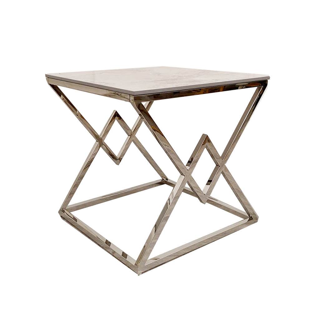 Vesta Chrome Lamp Table with Stomach Ash Sintered Stone Top - Smartshopper-uk