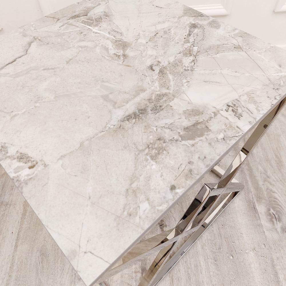 Vesta Chrome Lamp Table with Stomach Ash Sintered Stone Top - Smartshopper-uk