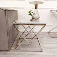 Vesta Chrome Lamp Table with Stomach Ash Sintered Stone Top - Smartshopper-uk