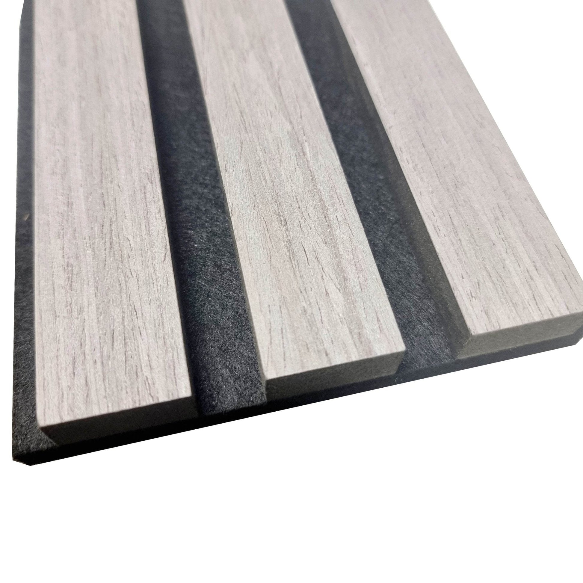 Detailed image of light-colored Acoustic Wood Slatted Wall Panels by Furnish 365 Limited, perfect for enhancing interior decor with luxury furniture while featuring effective acoustic properties.