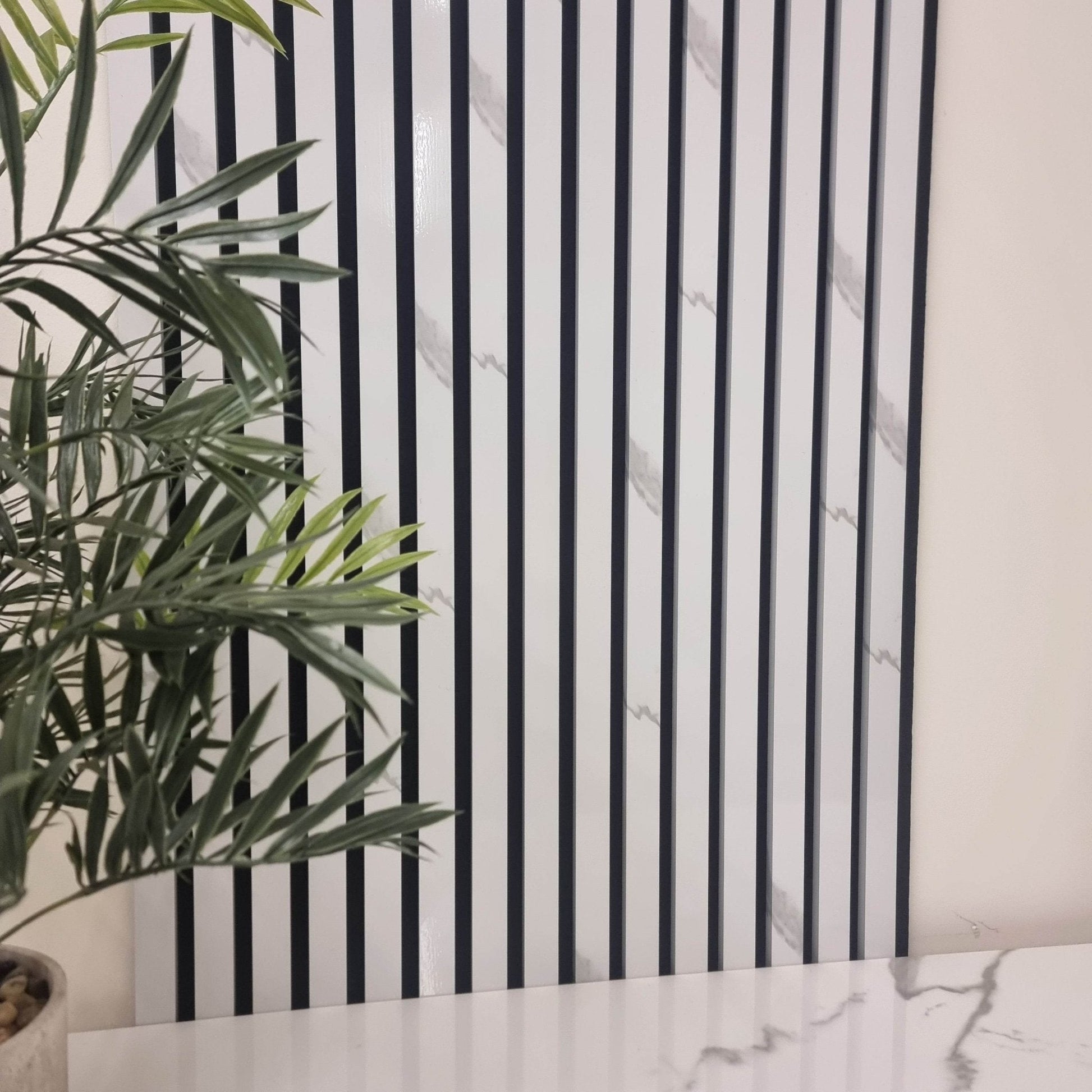 Stylish installation of Acoustic Wood Slatted Wall Panels by Furnish 365 Limited, set against a modern background, perfect for luxury furniture setups.