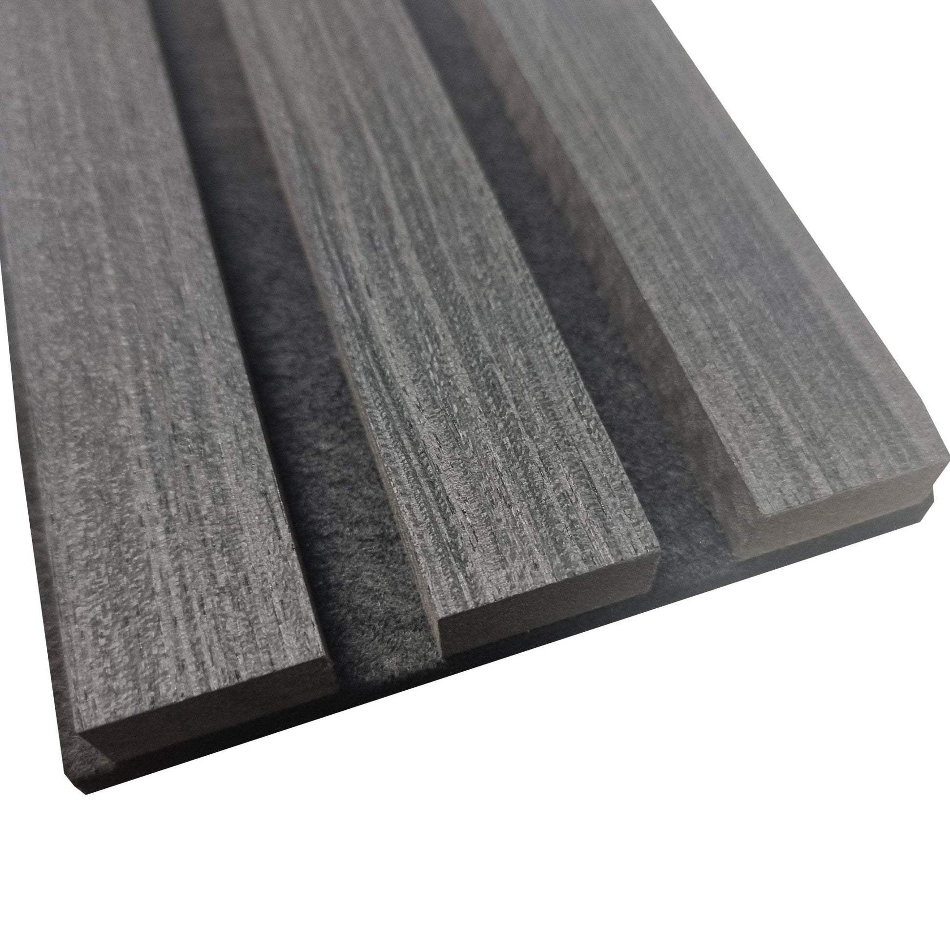 Close-up view of Acoustic Wood Slatted Wall Panels by Furnish 365 Limited, showcasing luxury furniture with a stylish, sound-dampening felt back.