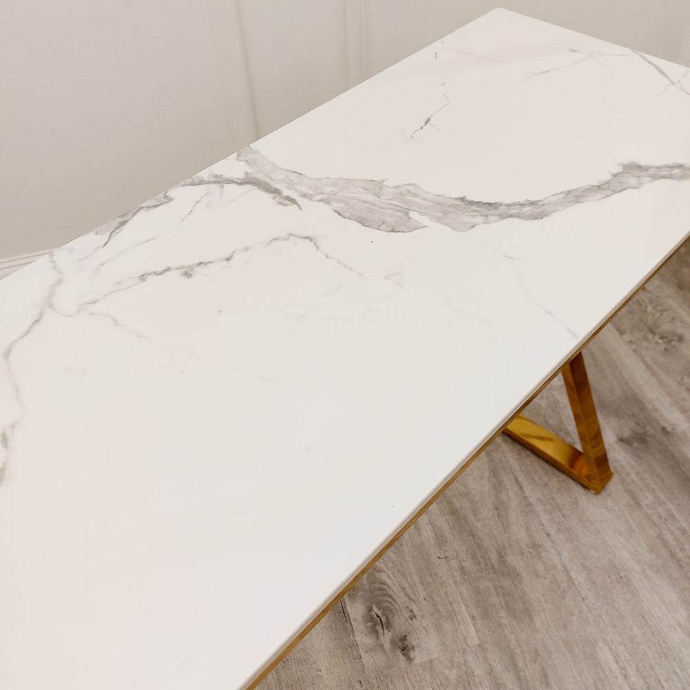 Zion Gold Console Table with Polar White Sintered Top - Smartshopper-uk