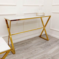 Zion Gold Console Table with Polar White Sintered Top - Smartshopper-uk