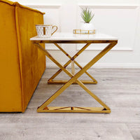 Zion Gold Lamp Table with Polar White Sintered Top - Smartshopper-uk